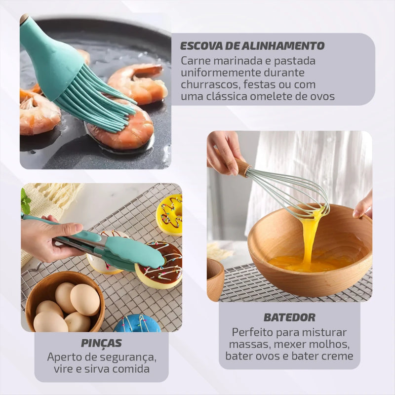 JOGO DE UTENSÍLIOS PARA COZINHA EM SILICONE 12 PEÇAS