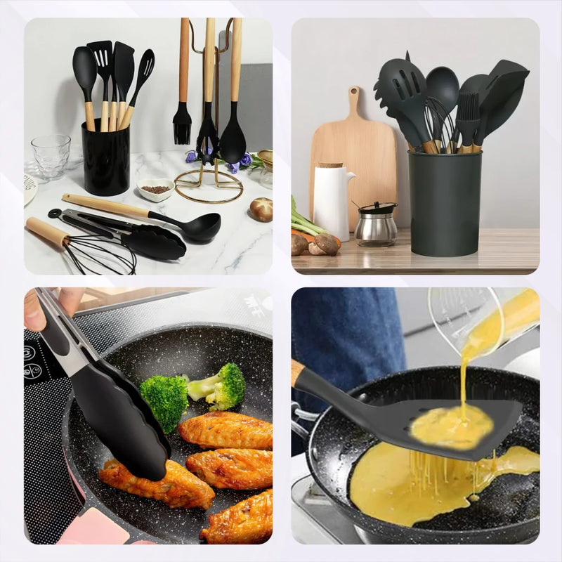 JOGO DE UTENSÍLIOS PARA COZINHA EM SILICONE 12 PEÇAS