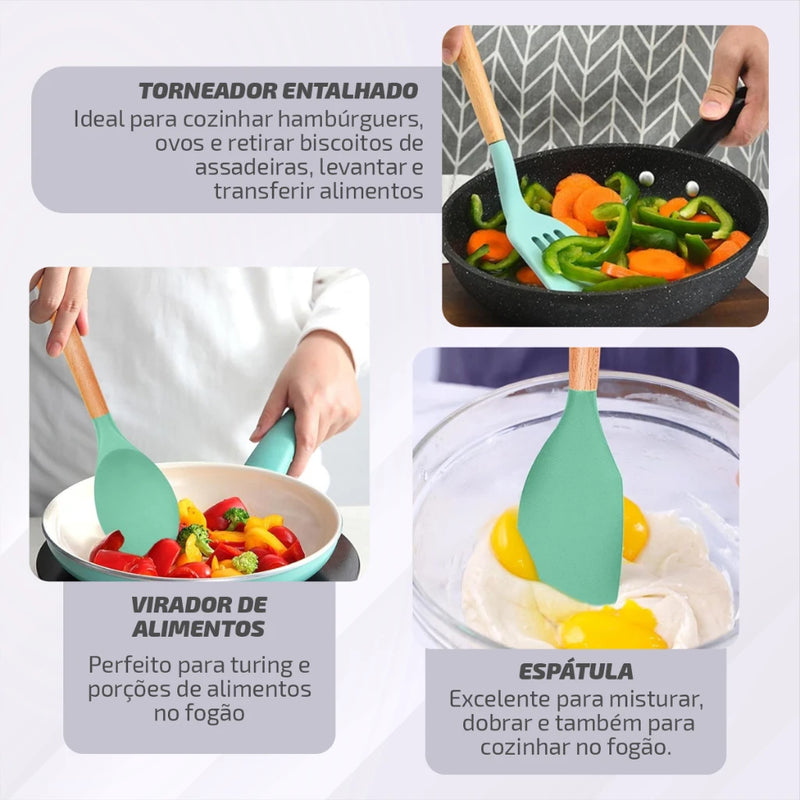 JOGO DE UTENSÍLIOS PARA COZINHA EM SILICONE 12 PEÇAS